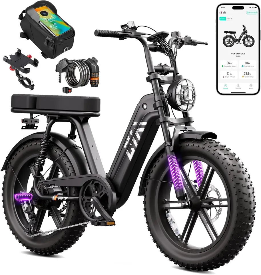 TST R7 Adult Ebike with 1500W Peak Motor, 48V 15Ah Battery, 20-Inch Fat Tires, 28MPH Electric Bicycle, Long Range 60 Miles, Rear Seat, Commuter, Hunting & Off-Road Bike