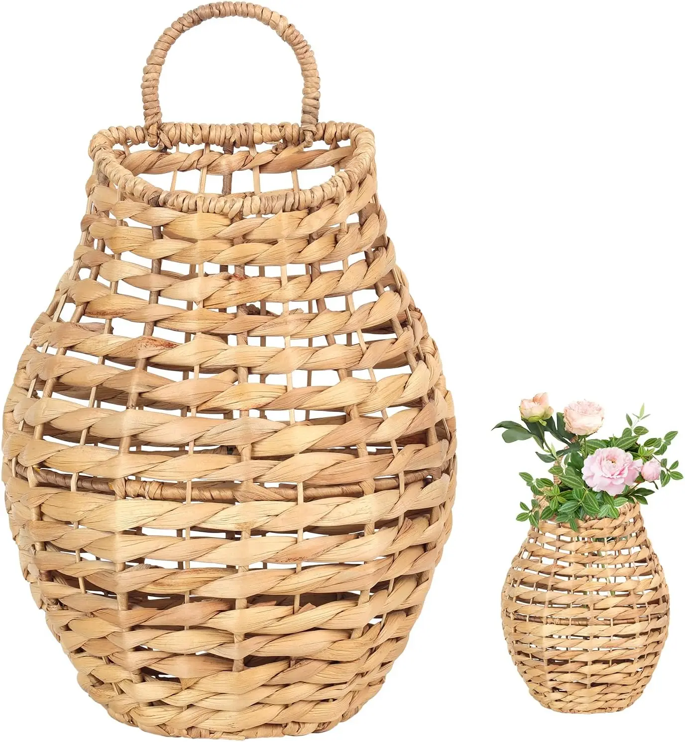 

Натуральная плетеная настенная корзина для декора входной двери, плетеный органайзер с ручкой-петлей для цветов и хранения почты