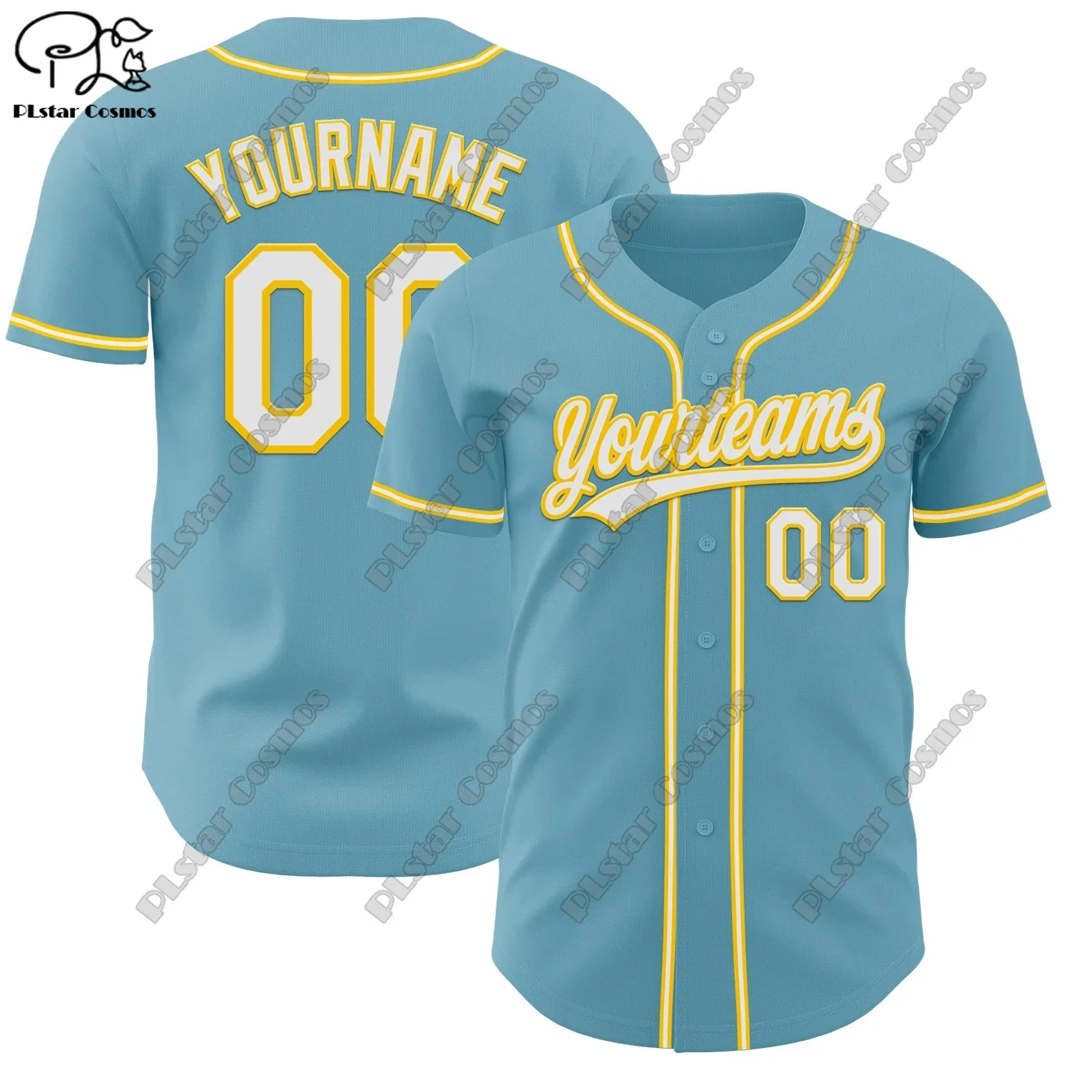 PLSTAR COSMOS customized team name 3D printing design light blue genuine baseball uniform summer new short sleeve L-1