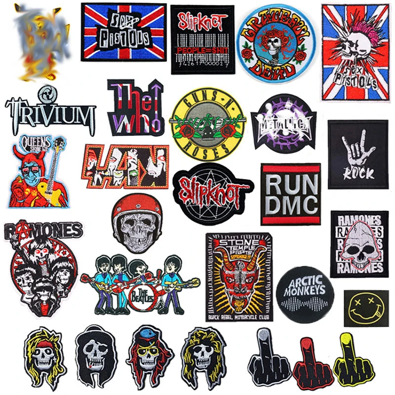 

Diy Band Rock Clothes Badges Iron on Patches Appliques Embroidered Music Punk Stripes for Clothes Jacket Jeans Decoration