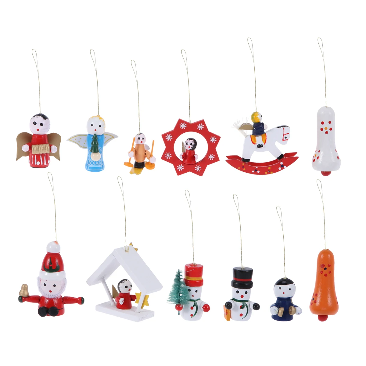 

12pcs Wooden Christmas Ornaments High Quality Material Wear Resistant Ideal Hanging Decor Home Office Cafe Christmas Tree