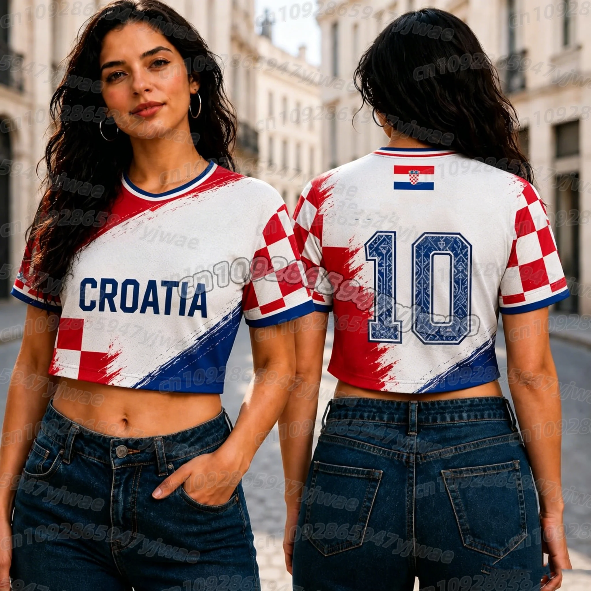 26 women Croatia  Soccer fans Crop Top Jersey,Croatia No.10 Tee women Cheerleaders  Football Jersey, short sleeve women t-shirt