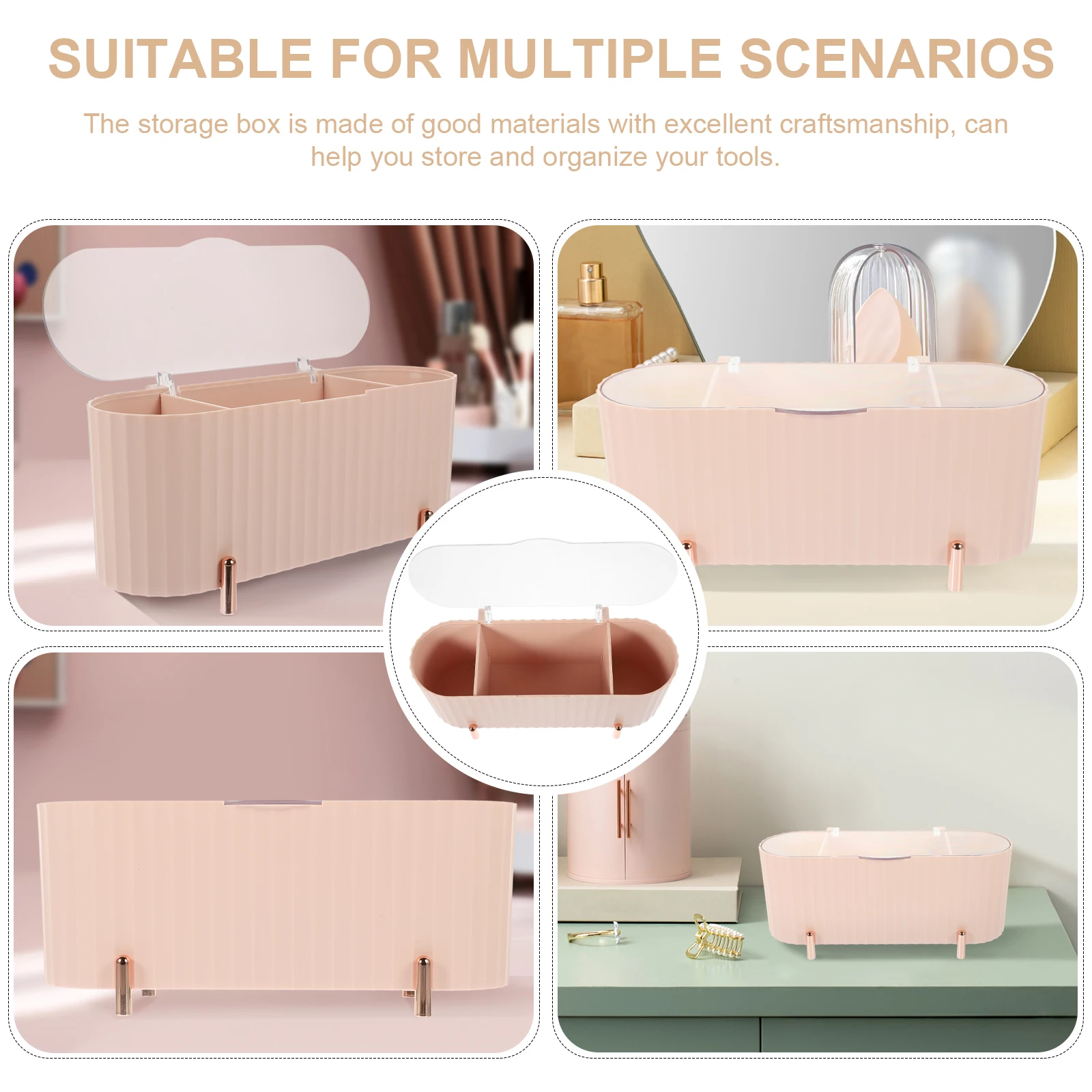 

Cotton Pad Box Organizer 4-Compartment Removable Divider Makeup Vanity Storage Box Practical Desktop Holder