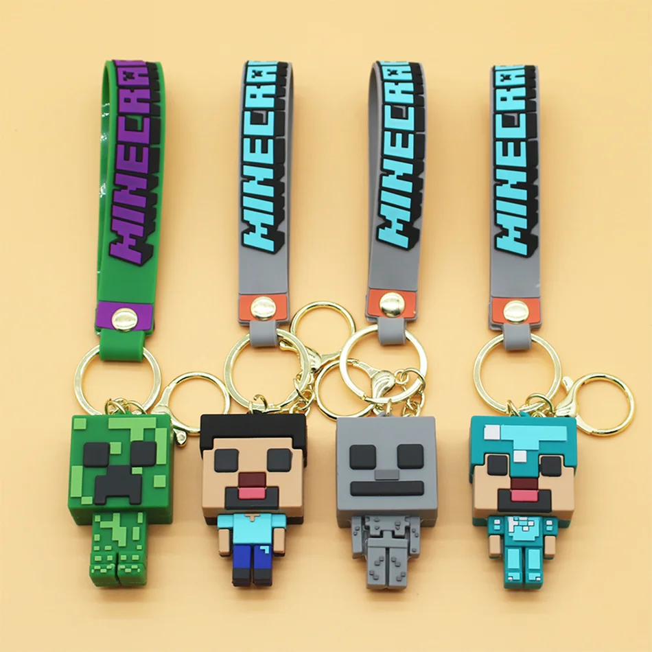 Minecraft Figure Model Toys Pixel Keychain My World Cartoon Creeper Doll Silicone Pendant Keyring Car Backpack Key Gifts