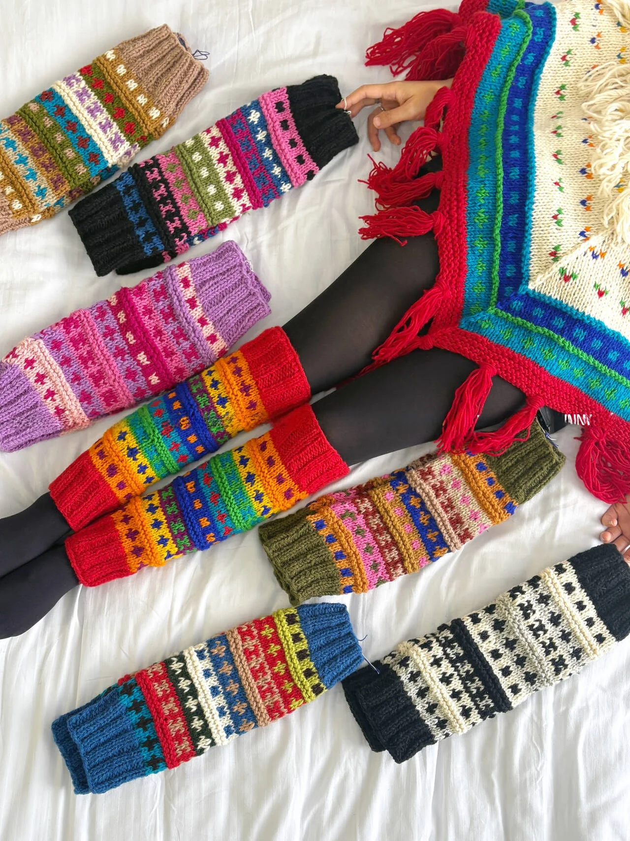 Retro Artistic Pure Wool Knitted Multicolor Sock Covers Warm Cold Proof Autumn Winter Travel Layering Leggings Women's Mid-Ca...