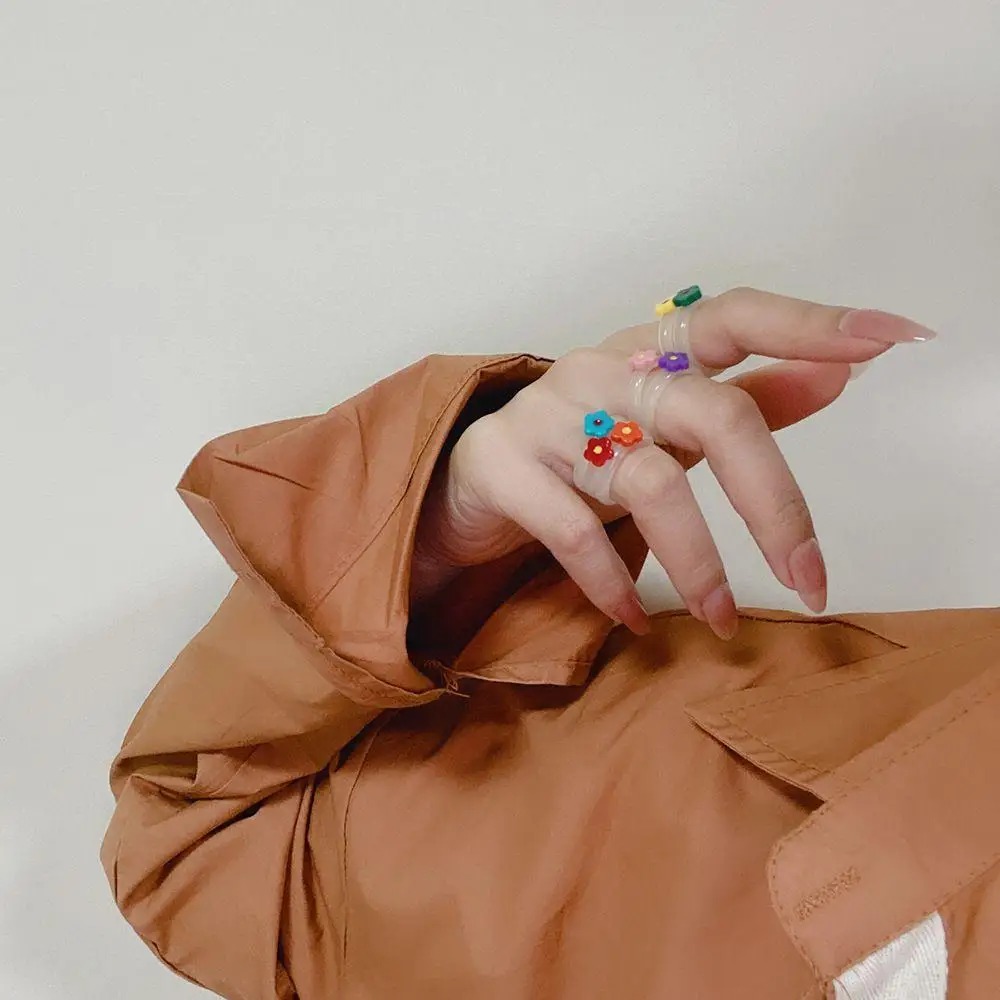 Transparent Sweet Korean Flower Women Acrylic Rings Finger Rings Fashion Jewelry Resin