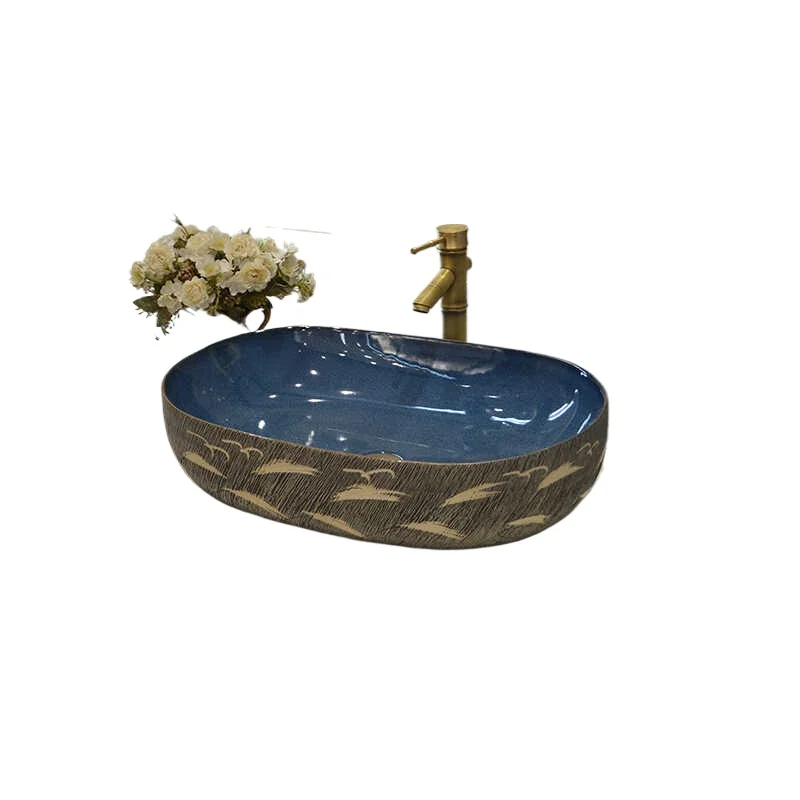 

Creative vintage American countertop basin Chinese ceramic single basin household washbasin balcony antique washbasin art basin