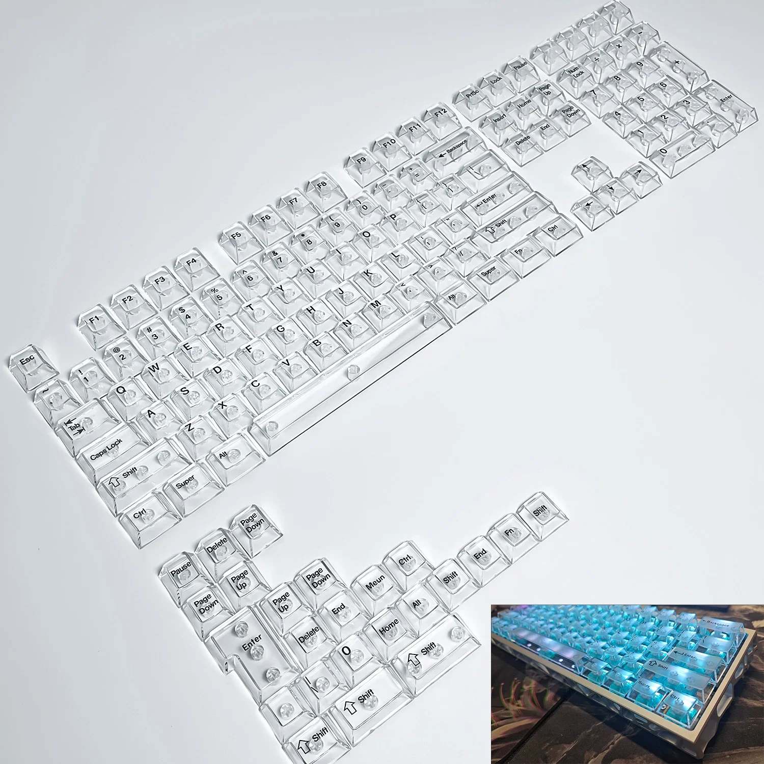 132 Keys Cherry Profile Transparent Keycaps for 60% 65% 75% 100% Backlit Wireless Gateron Mx Switches Mechanical Gaming Keyboard