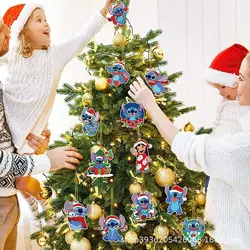 Disney Stitch-Colgante para árbol de Navidad, muñeco colgante para decoración del hogar, suministros para fiestas, 12 piezas