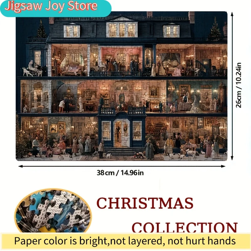 1 scatola di mini puzzle di carta per adulti: "Casa di Natale impilata" o giochi e attività per feste, adatti per giochi e attività per feste