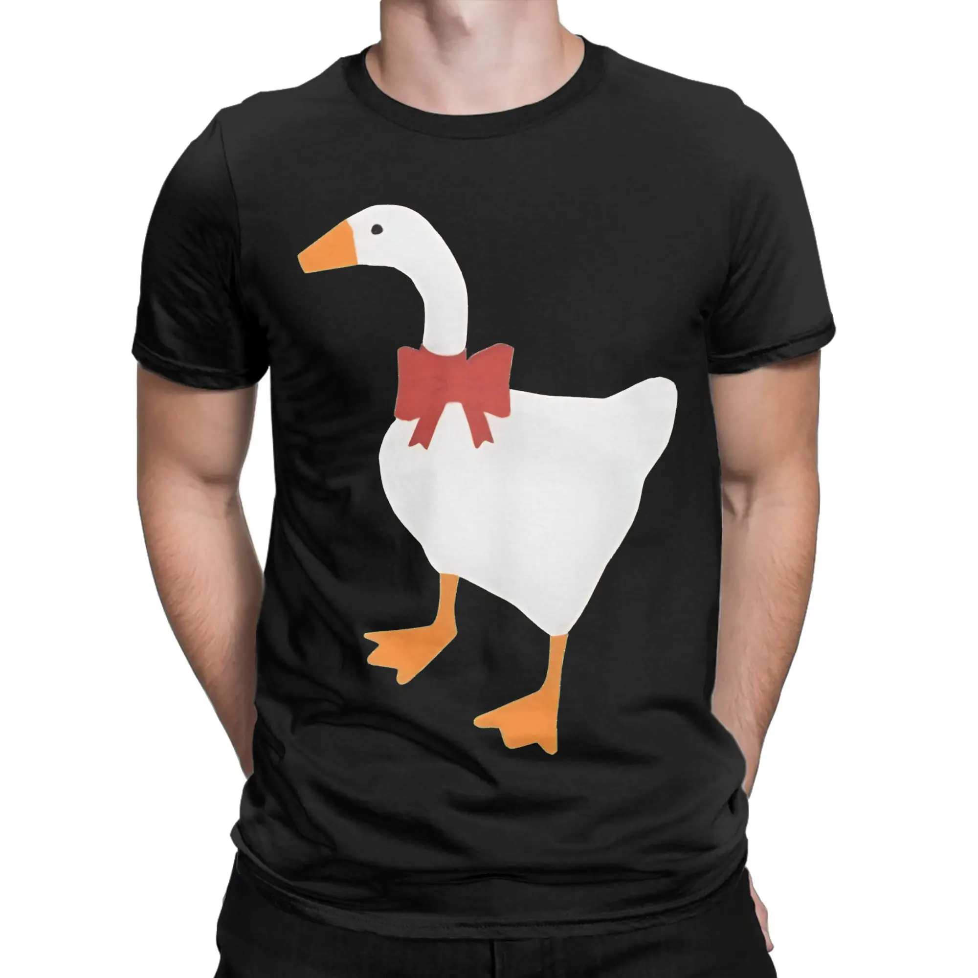 untitled goose game white Graphic 100% Cotton T-Shirt Untitled Goose Game Tops Tees For Men