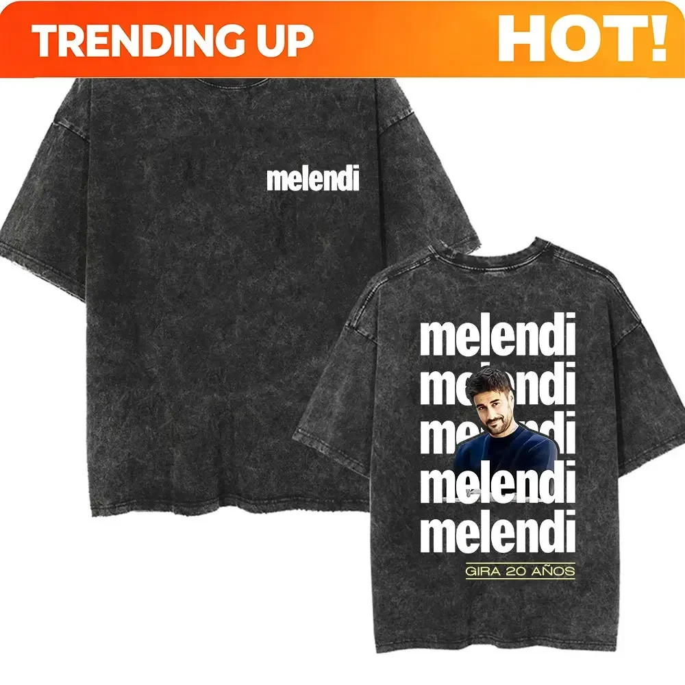 Customization Rapper Melendi Album 2025 Vintage Washed T-Shirts Men's Hip Hop Gothic Short Sleeve T Shirt Unisex Punk Fashion Cl