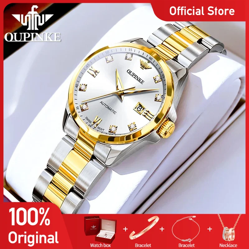 

OUPINKE 3199 Womens Watch Original Luxury Mechanical Watch 50M Waterproof Single Calendar Display Watches For Women Gifts Box