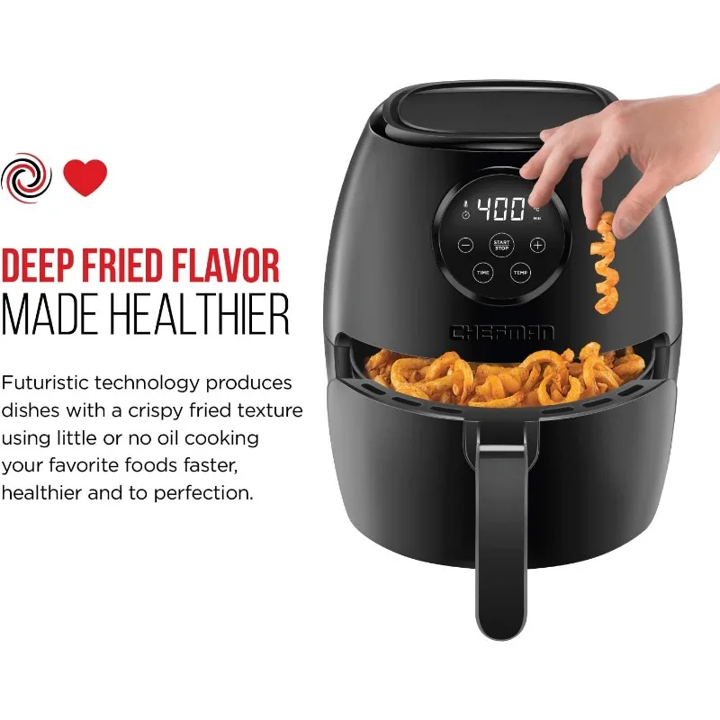 3.6 Qt Air Fryer,Nonstick, Digital Touch Screen, Dishwasher Safe Basket, w/ 60 Minute Timer & Auto Shutoff, Cookbook Included