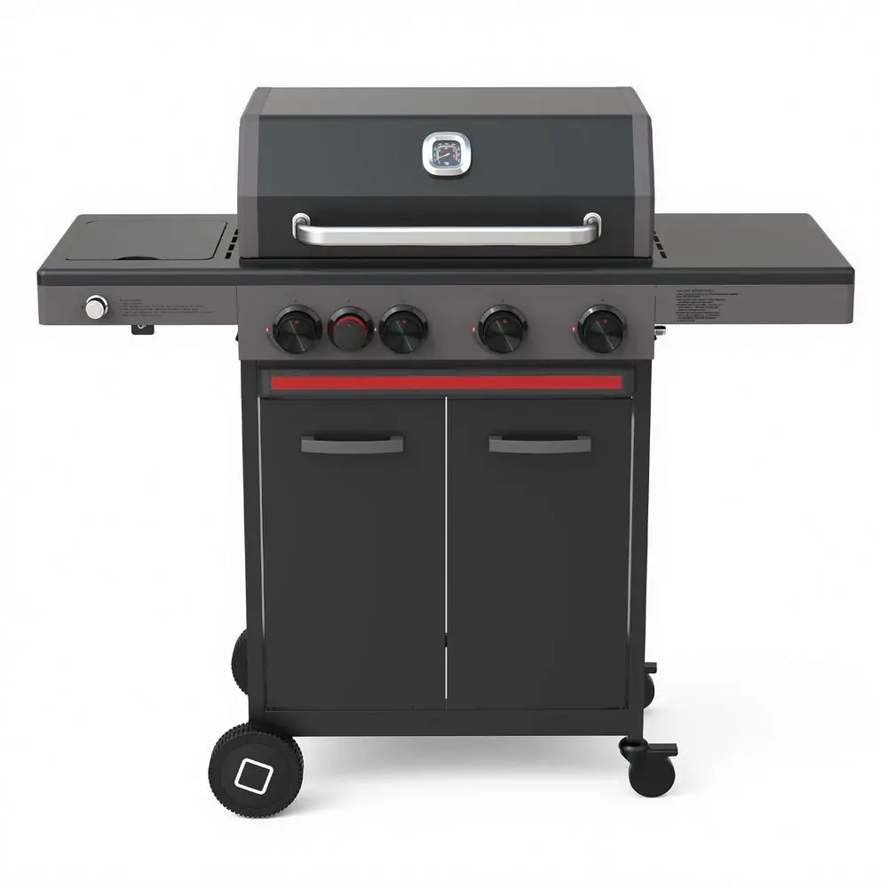 

4 Burner Propane Gas Grill with Infrared Side Burner, 52,000 BTU Total BBQ Grill with PorcelainEnameled Cast Iron DiamondPatter