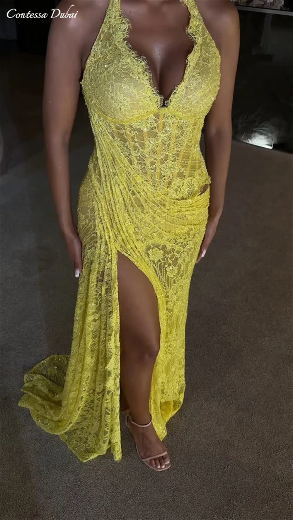 

Contessa Dubai customized Side slits Mermaid Prom Dress Sleeveless Backless vestidos de noche Floor-Length Formal Evening 2025