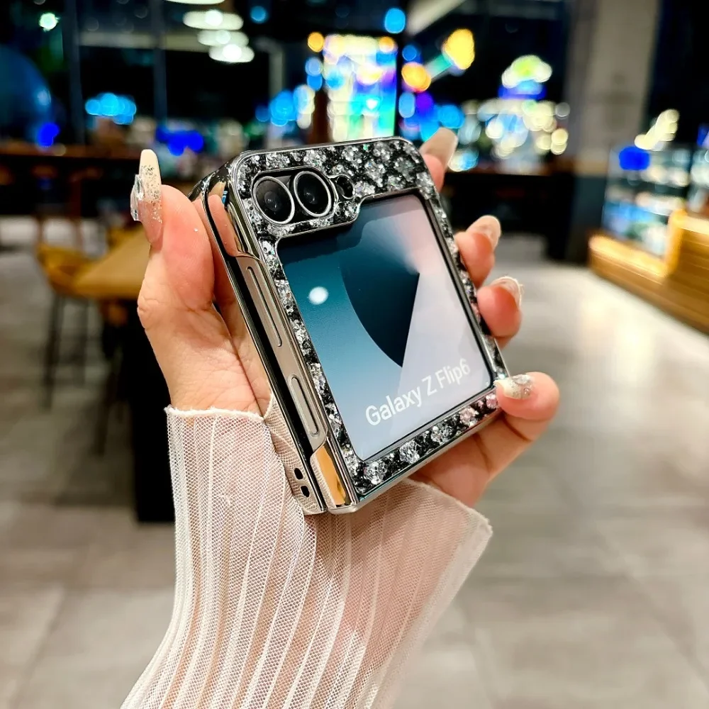 Electroplated Magnetic Leather Phone Case for Samsung Z Flip 6 5 4 3 Flip6 Flip5 Flip4 Flip3 Butterfly Bracket Protective Cover image 2