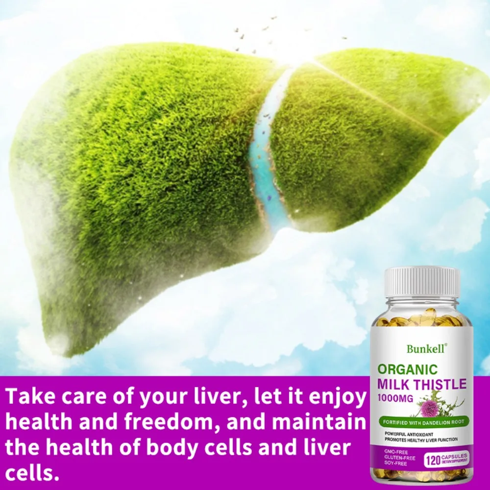 Organic Milk Thistle Extract 1000mg Capsule & Dandelion for Antioxidant Detox Support Liver Health Function Herbal Supplement