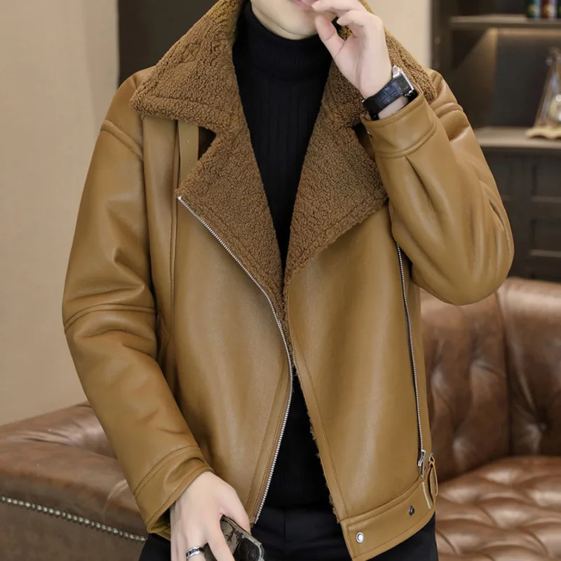 

Winter New Thickened Leather Jacket For Men Clothes Trend Jacket Coat Men Faux Leather Jacket Autumn Leather Clothes Men Jacket