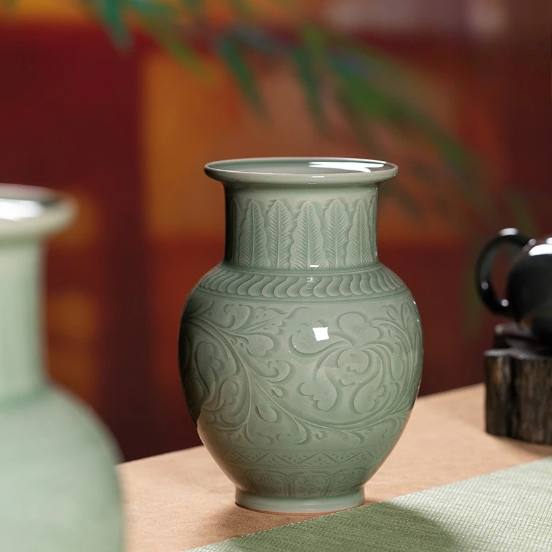 Vase handgefertigte High-End-Porzellanverzierung, Keramikblumenarrangement Vase im chinesischen Stil, große Wohnzimmer-Porzellanvase
