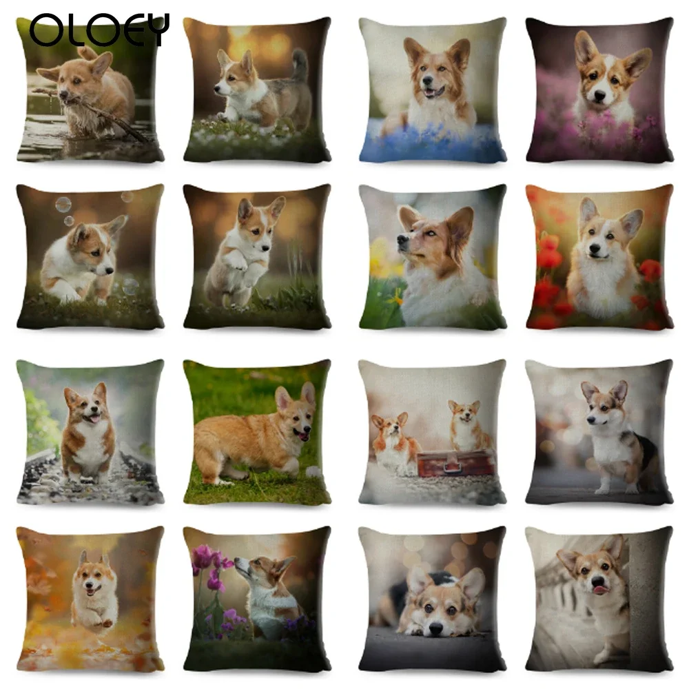 

Welsh Corgi Pembroke Dog Printed Cotton Linen Pillowcase Pet Animal Cushion Cover for Sofa Home Car Decoration 45*45cm