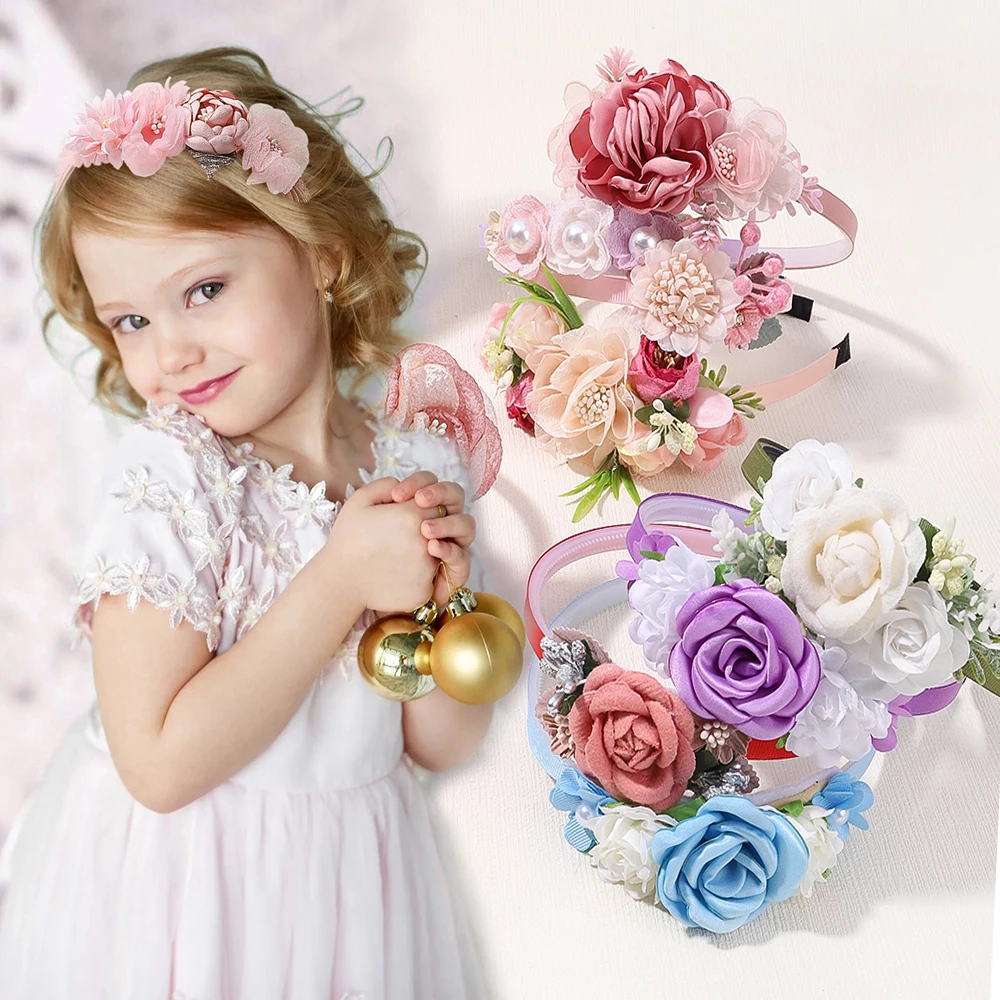 1PC Gorgeous Hair Hoop Flower Headband for Kids Stage Performance Dress Up Hair Band Pearl Decorative Wedding Hair Accessories