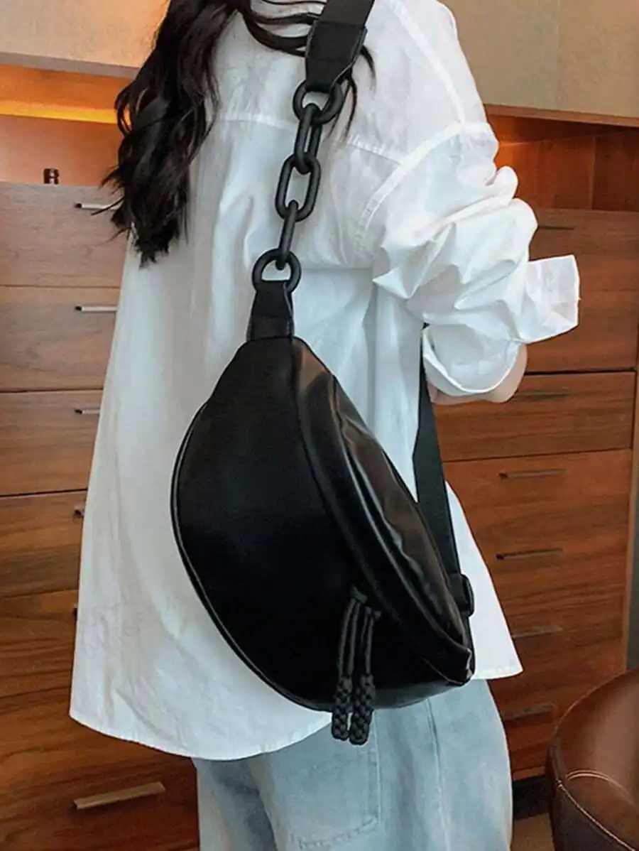 

Bohemia Style Women PU Chest Bag Waterproof Solid Color Large Capacity Diagonal Shoulder Bag For Travel Sports