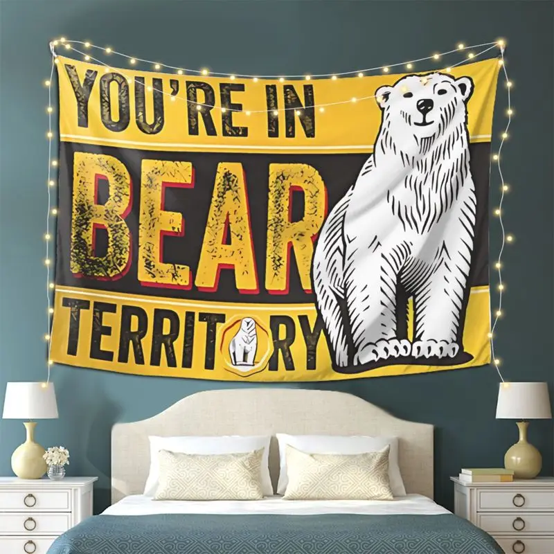 VIKAMA American Retro Yellow And Black Polar Bear Slogan Tapestry Background Hanging Cloth Cool Wall Decoration Room Decoration