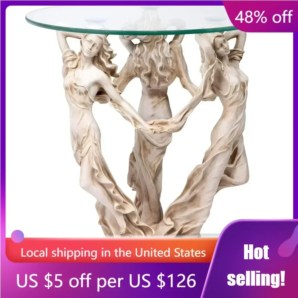 

The Greek Muses Classic Glass-Topped Side Table Home Decorations 18 Inches Wide Handcast Polyresin Sculptures & Figurine Crafts