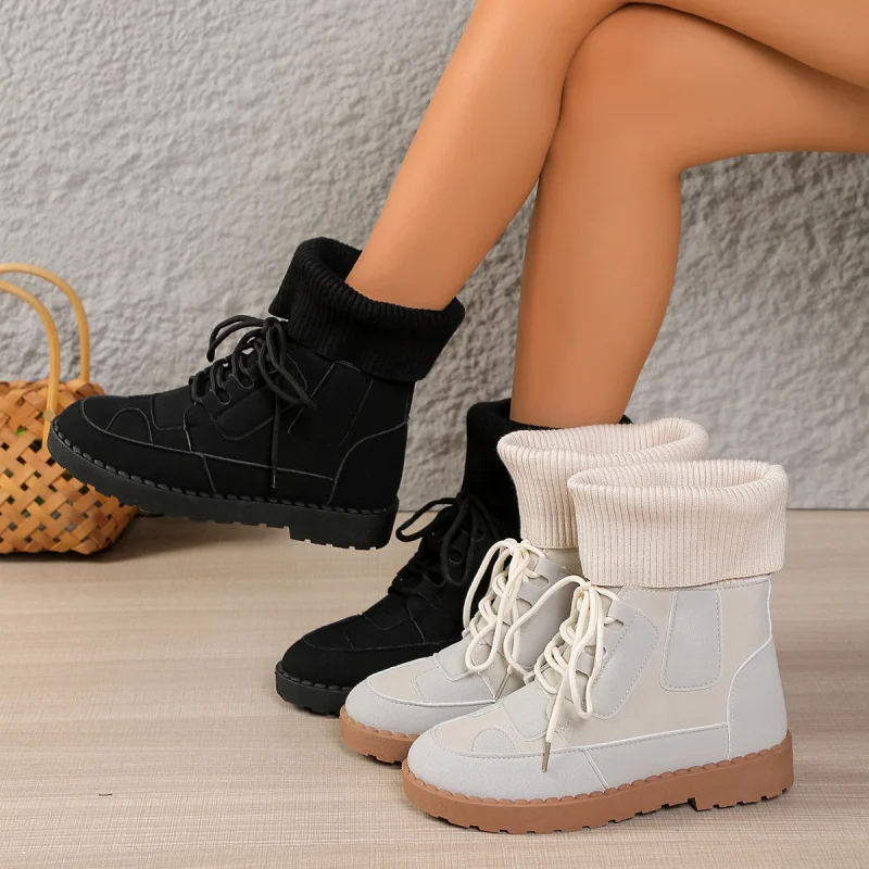 

2025Autumn New Flat Casual Versatile Lightweight Comfortable Round Toe Lace-up Retro Slip-on Short Boots for Women