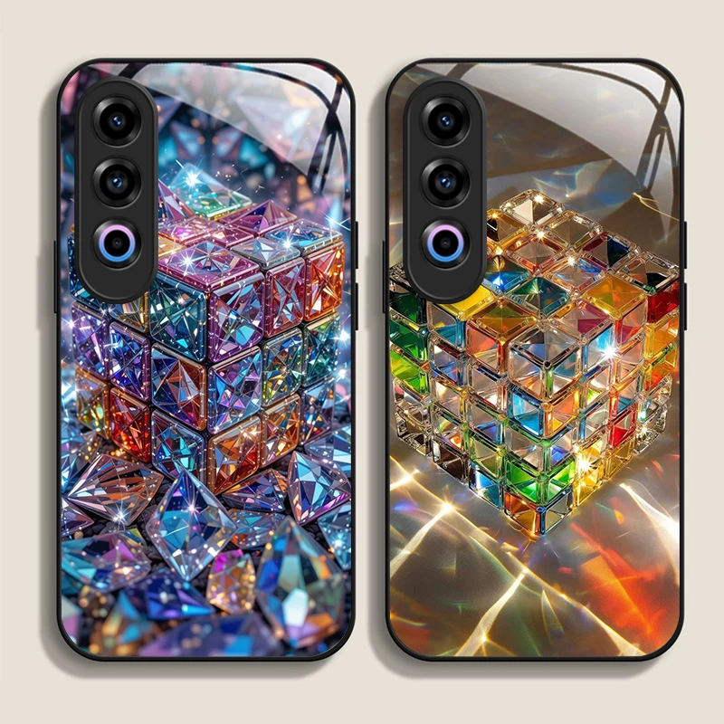Чехол для телефона из закаленного стекла Creative Cool Crystal Cube Block Pattern для OnePlus 13R 12 11 10Pro ACE2 ACE3 Nord CE4 3 2 Lite Cover