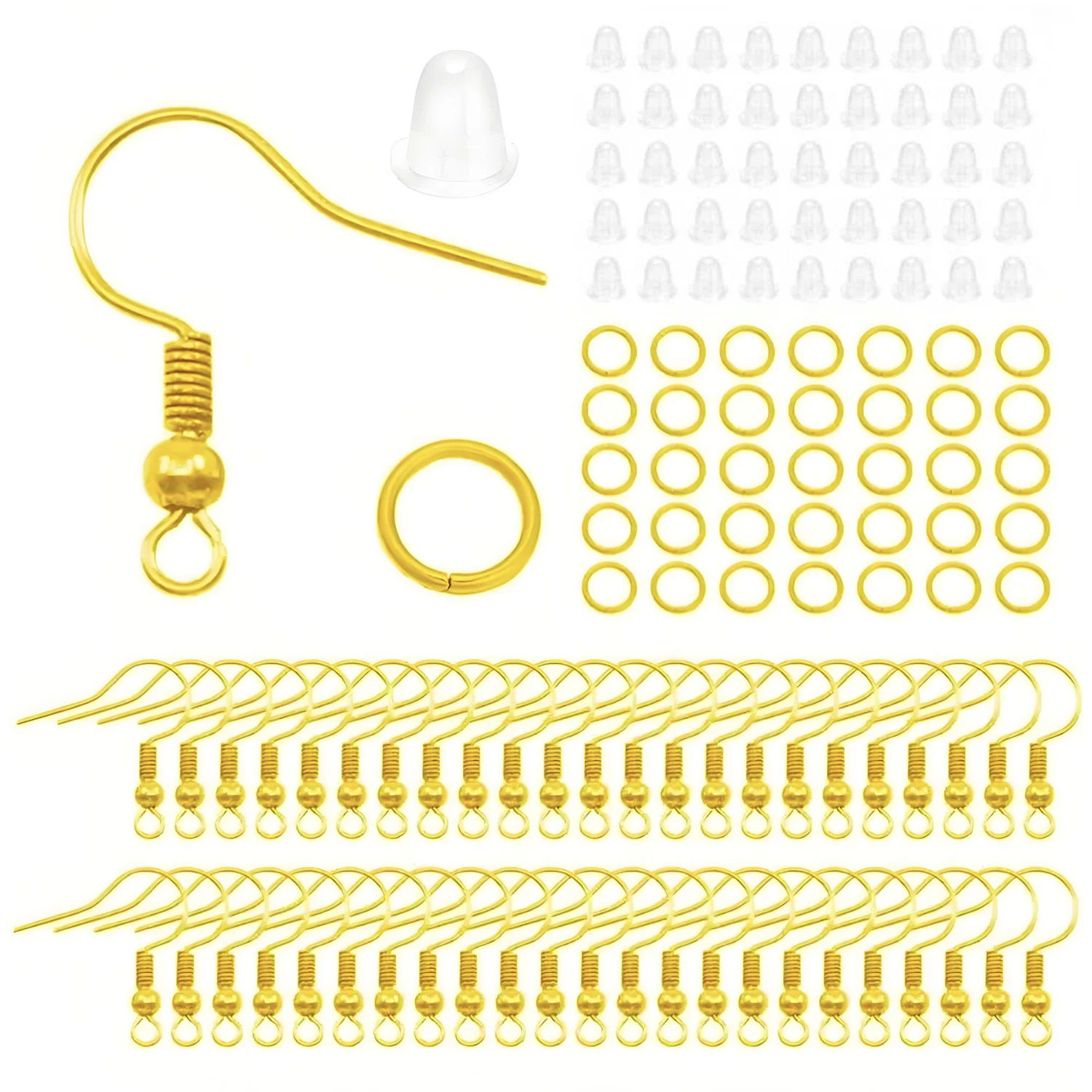 Fish Hook Earring Hooks 300pcs/100Pairs Earring Making Findings Parts Jewels DIY Supplies Kits, with Silicone Earring Backs Stop