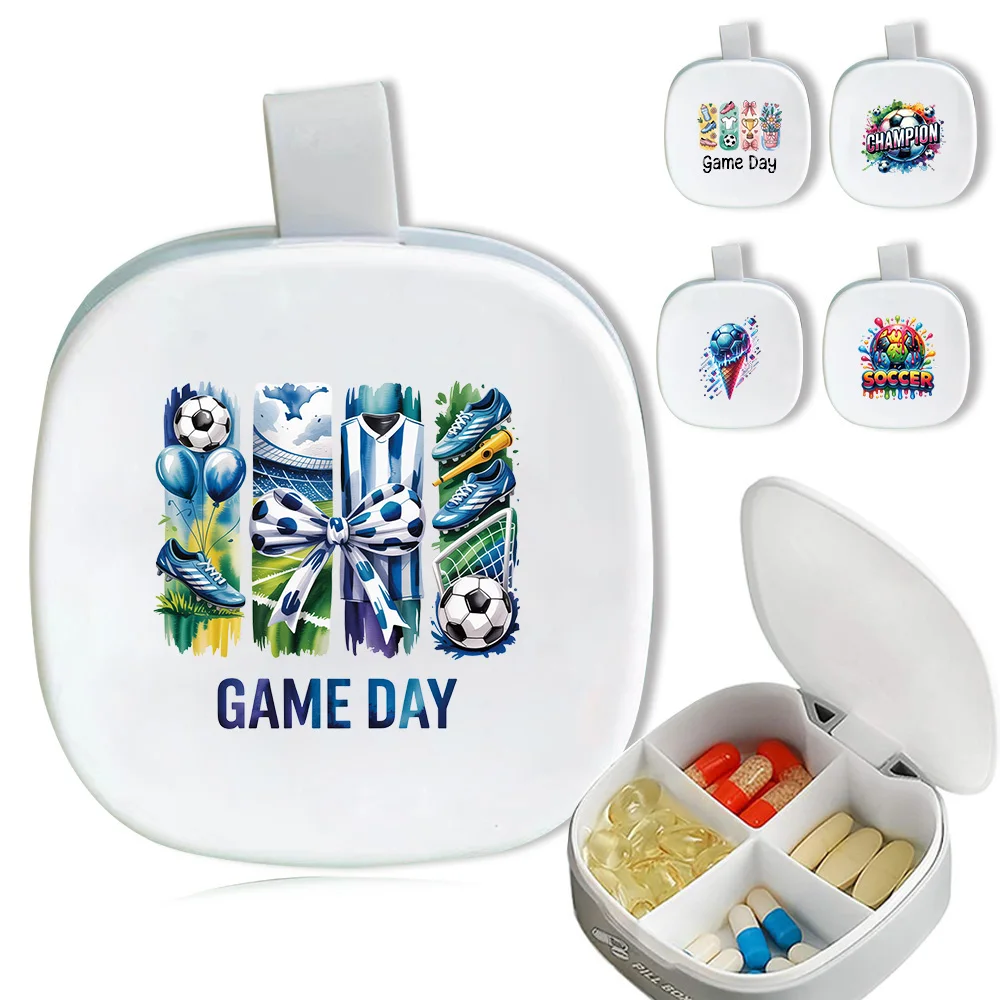 4 Grid Portable Daily Pill Box Sealed Medicine Organizer Case Pocket Size Waterproof Pill Container For Capsule Soccer Pattern