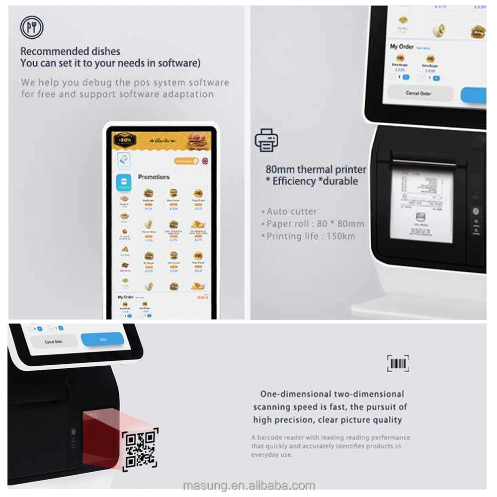 

MASUNG MS-S3 15.6 Inch Payment Kiosk Touch Screen Self Ordering Kiosk Desktop Floor Mount Pos Machine Self Service Payment Kiosk