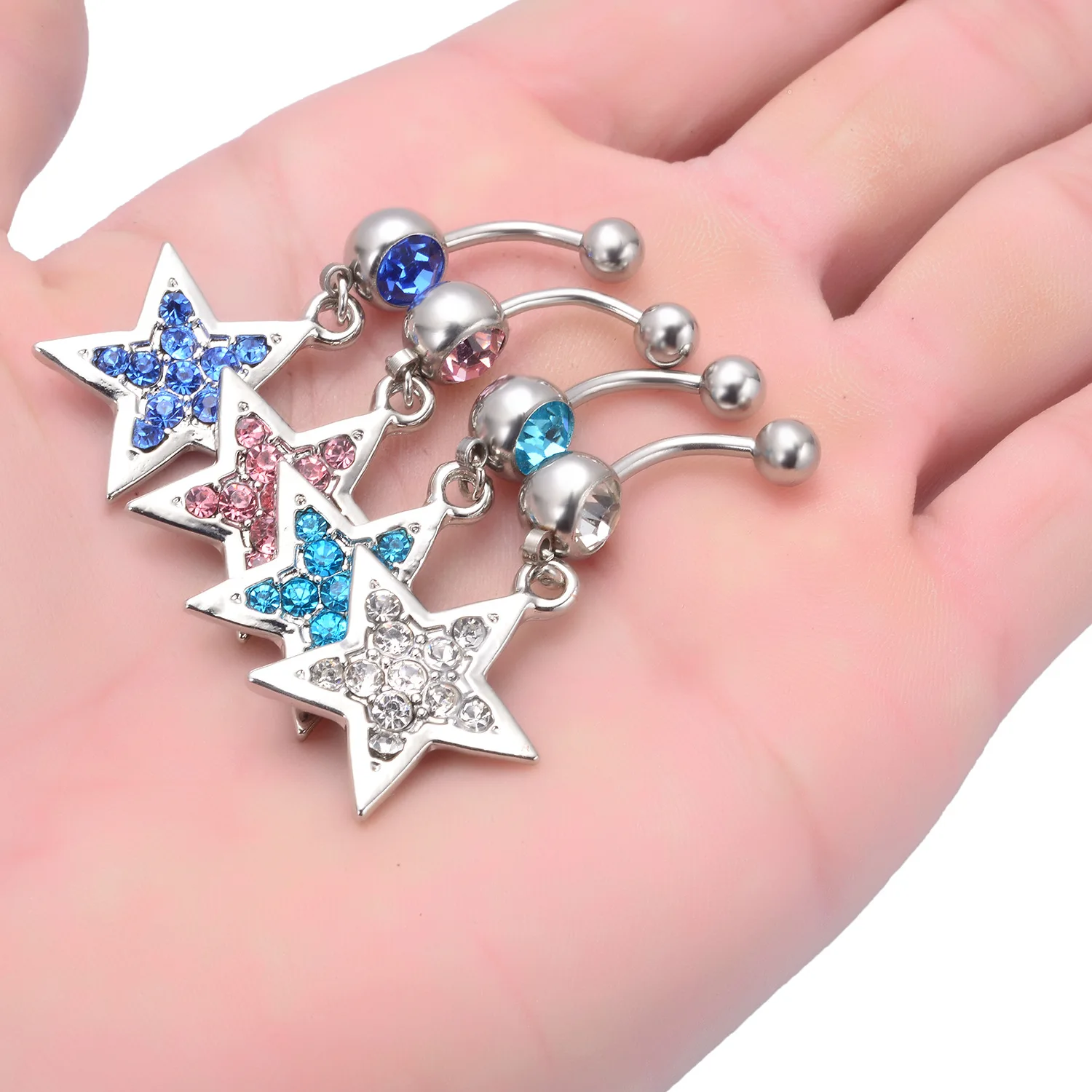 Korean Fashion Shiny Crystal Star Belly Rings Sexy Pink Cute Body Accessories Belly Piercing Y2K Charms Accessories