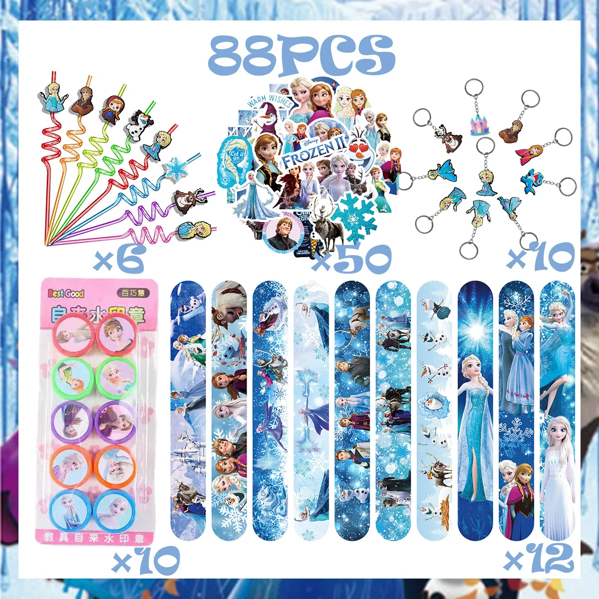 ملصقات ديزني فروزن للحفلات المفضلة آنا إلسا الأميرة ختم طوابع صفعة أساور شارة شنطة هدايا حفلة عيد الميلاد عيد الميلاد