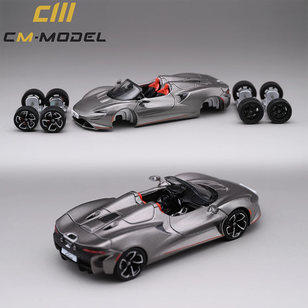 CM Modell 1/64 Elva Gunmetal Grey Druckguss-Automodell aus Legierung, 2er-Set Schnellwechselräder & Beweglicher Heckflügel, Limitierte Hypercar-Rennausführung