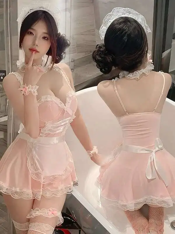 مثير الدانتيل تقليم الرغبة النقية خادمة موحدة الكنغر الحقيبة Bowknot فستان عارية الذراعين العميق الخامس الحمالات فستان بلا أكمام الساحرة CIYD #4