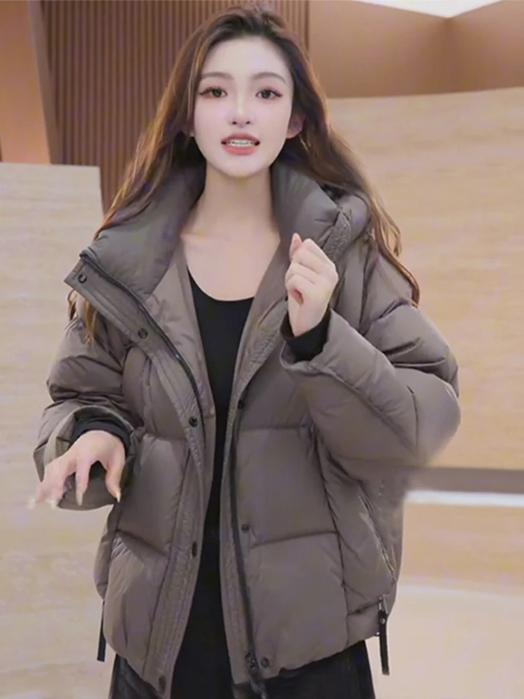 

Теплая утепленная хлопковая куртка с капюшоном для женщин, зимнее пальто в корейском стиле, свободный крой, для повседневной носки, с длинными рукавами, на молнии