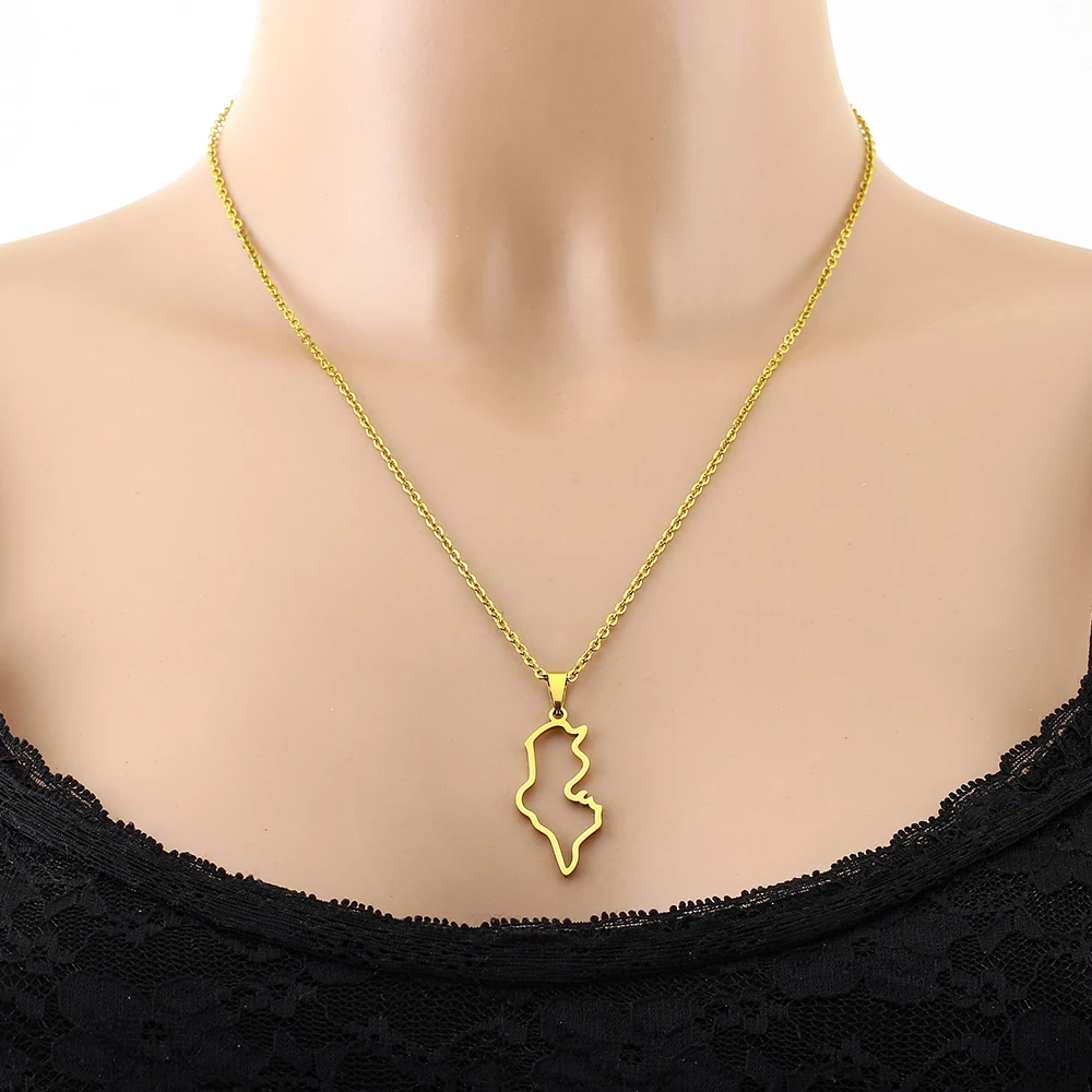 الأوروبية الأمريكية الساخن بيع الفولاذ المقاوم للصدأ تونس السلس مخطط قلادة على شكل خريطة قلادة للجنسين زوجين مجوهرات وطنية العرقية #2