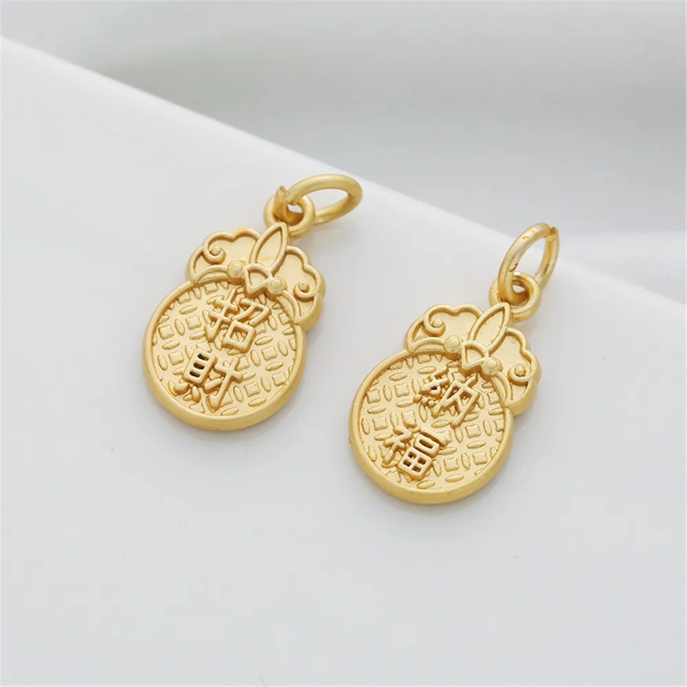 Gold Color Lucky Fortune Pendant, Nafu Ping An Tag Pendant, DIY Bracelet, Sand Gold Necklace, Ear Trinkets Accessories