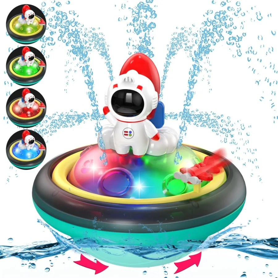 Astronaut Baby Bath Toys for Toddlers Kids Spray Water Toy Rotation Light Up Baby Bath Toys, Automatic Sprinkler Shower Toys