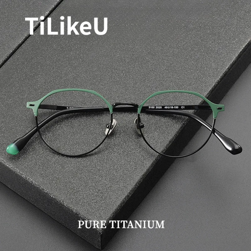 

Fashion Designer style Pure Titanium Eyeglasses Frame Men Retro Polygonal Two color IP Myopia Anti-Blue Glasses Frame Women 2025