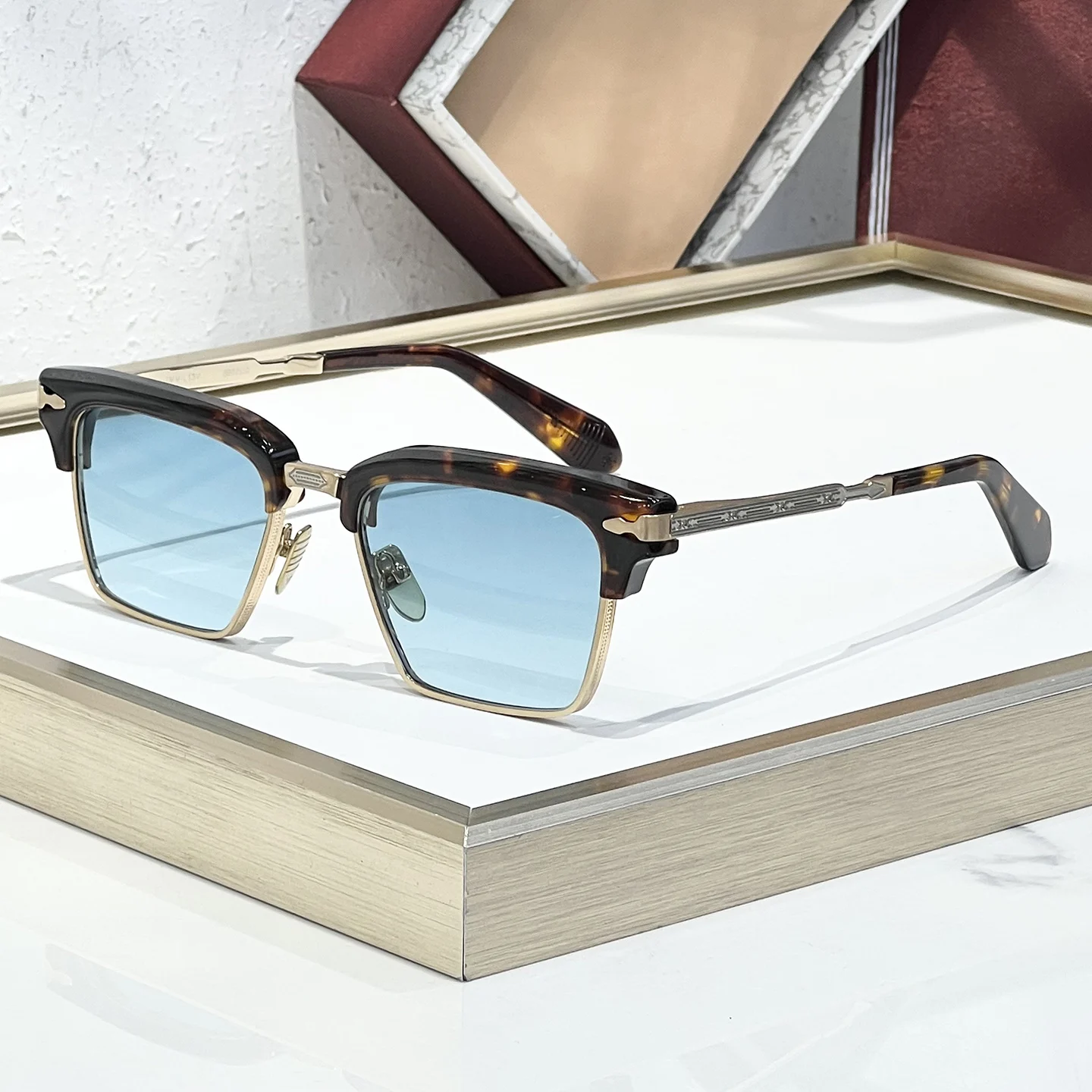 أزياء بوتيك ألين عطلة مربع اليابانية اليدوية ألياف خلات الرجال النظارات الشمسية الفاخرة في الهواء الطلق ارتداء نظارات النساء الحمراء