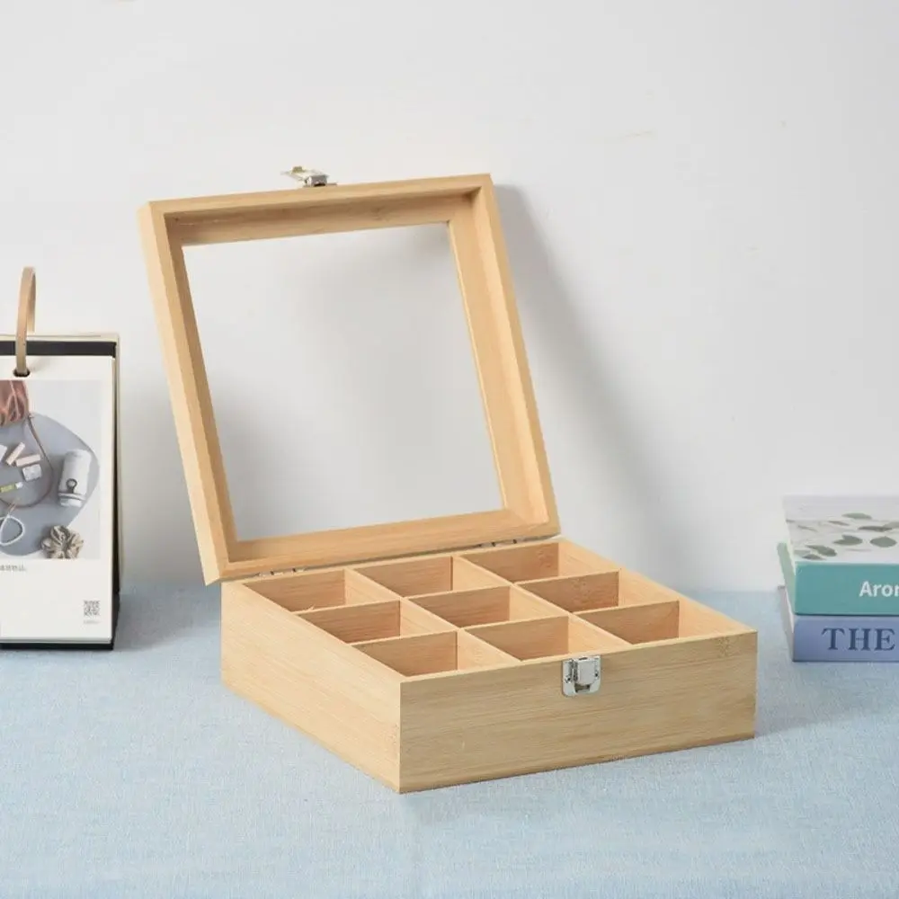 

Gift Box Wooden Tea Bag Storage Boxes Dustproof Acrylic Lid Jewelry Organizer Rectangular 5/9 Grids Tea Box Holder Kitchen Bar