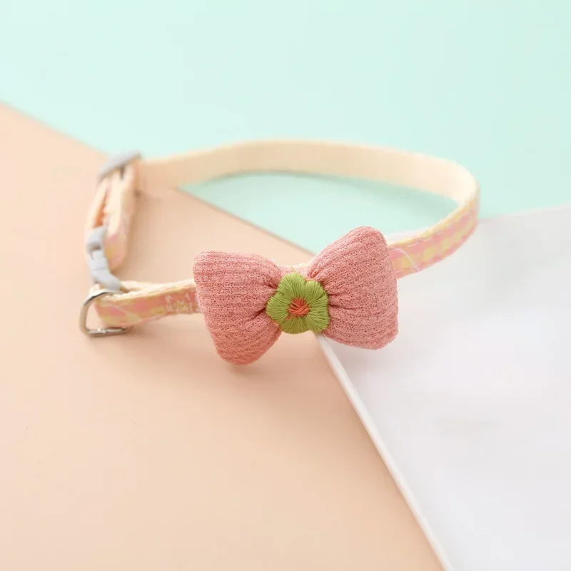 Cute Pet Cat Dog Collar with Buckle Necklace Puppy Colorful Bow Tie Collar Adjustable Cat Puppy Accessories Lattice Decorative