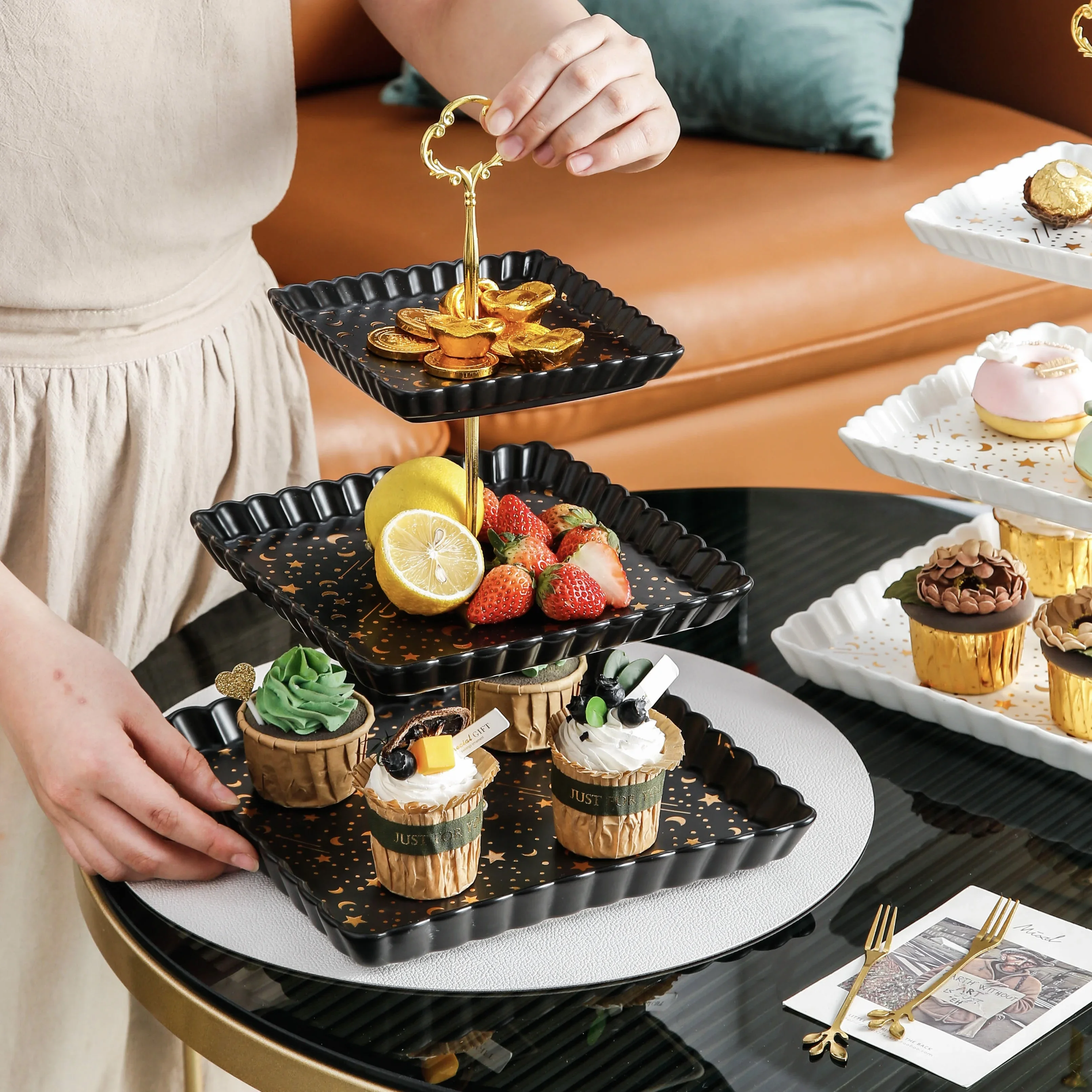 

# Simple European Three-layer Cake Plate Afternoon Tea Fruit Plate Birthday Banquet Wedding Snack Plate #