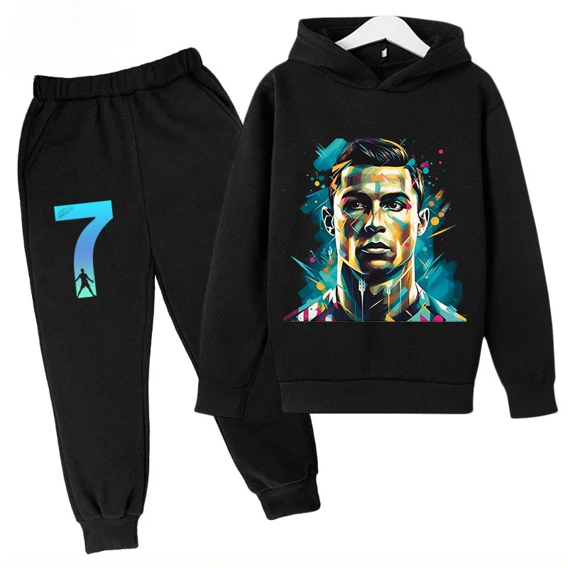 Children's Sports Hoodie Set  Sweatshirt Pants 2-piece Set for Boys and Girls Ronaldo Avatar Printed Kids Clothes Girls