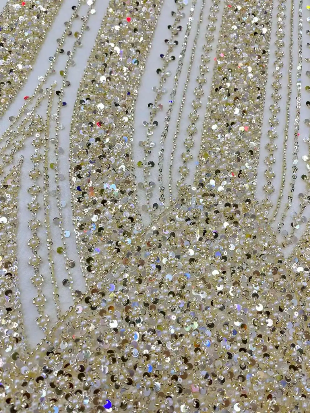 Luxury African Heavy Beaded 2024 High Quality Nigerian Sequins With Pearl Lace French Tulle Fabric For Party Dress Sew