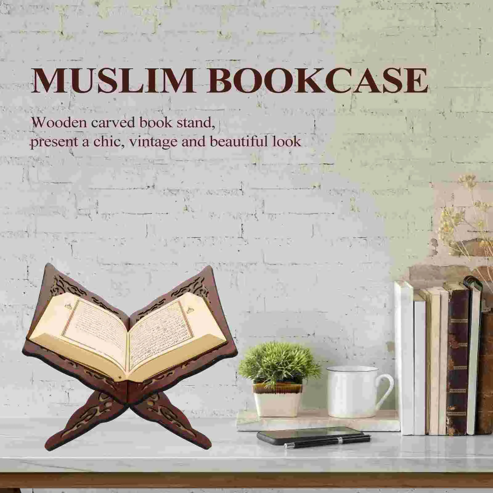 Eid -Fitr Bookshelf Display Muslim Stand Islamic Holder Wooden Religious Prayer